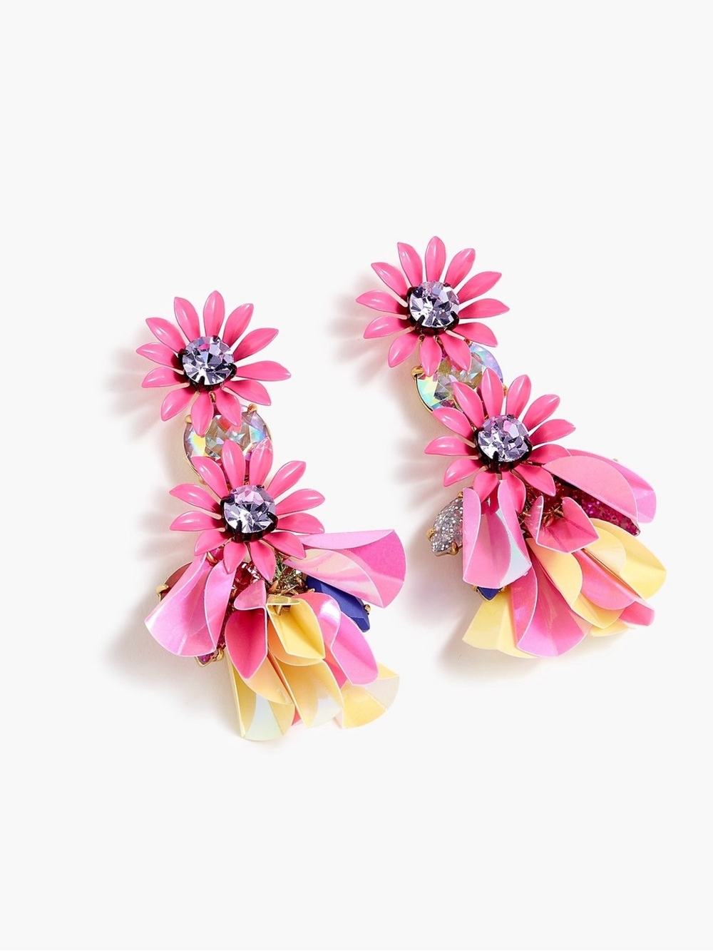 J.Crew Earrings Vibrant Fuchsia Floral w/Crystals